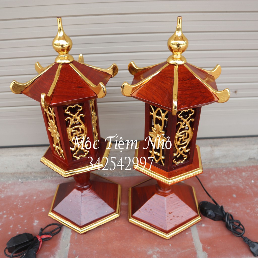 Đèn thờ lục năng gỗ hương-Đèn thờ gia tiên rát vàng gỗ hương cao 51