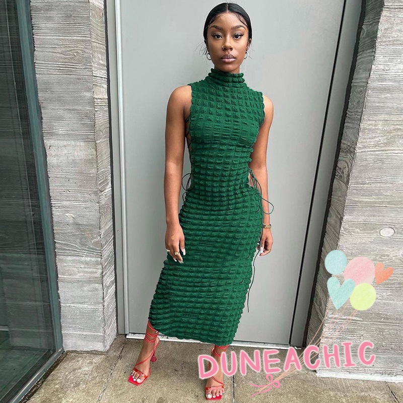 DUNEA Đầm không tay phối dây rút quyến rũ thời trang cho nữ