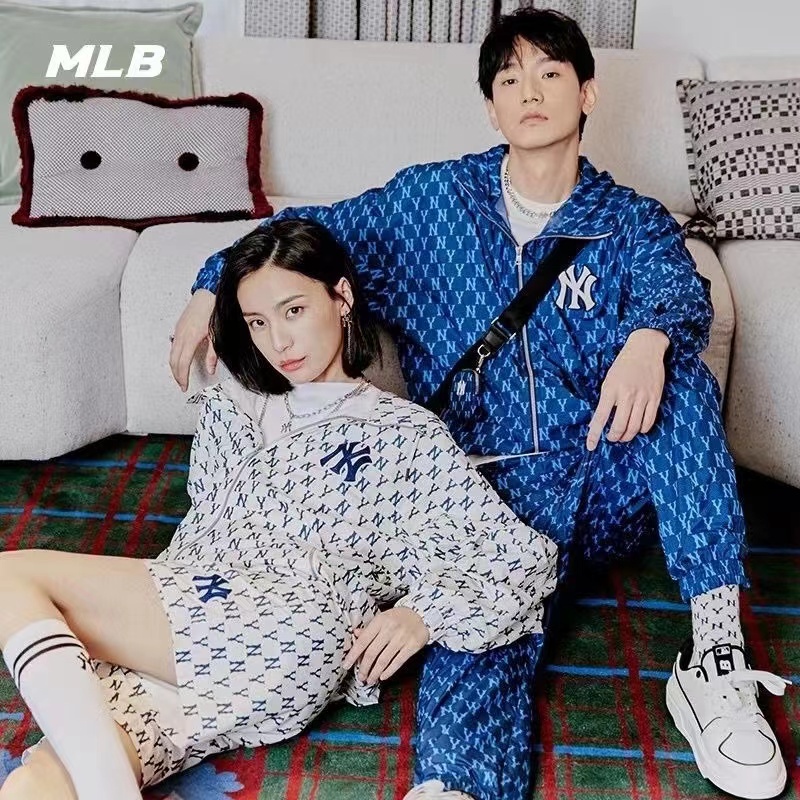 Áo Khoác Gió Thêu Logo MLB NY Dáng Rộng Phối Khóa Kéo Thời Trang Cho Nam Và Nữ