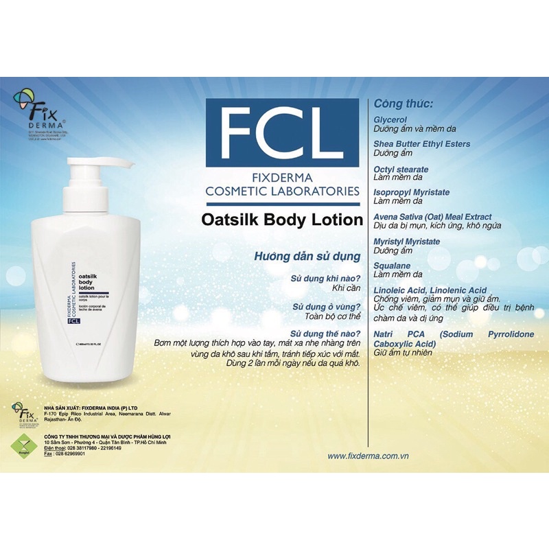 [DATE MỚI-CHÍNH HÃNG PHÒNG KHÁM DA]Kem dưỡng thể FCL Fixderma Oatsilk Oat Silk Body Lotion 400ml