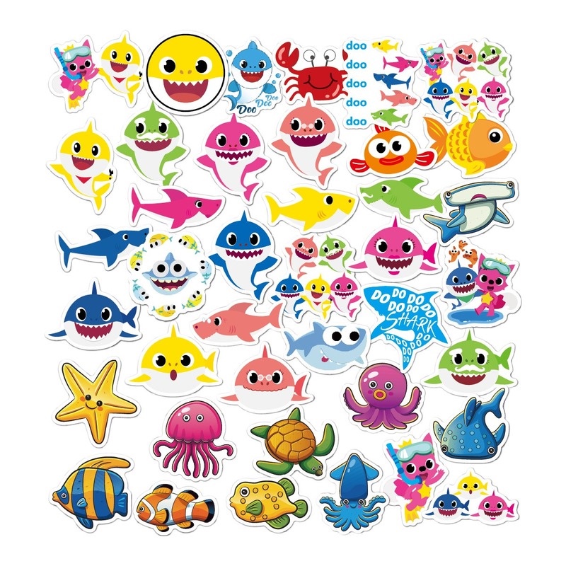 Z & M❀ Hình Dán Cá Mập Con ❀ Bộ 40 Miếng Dán Decal Chống Thấm Nước
