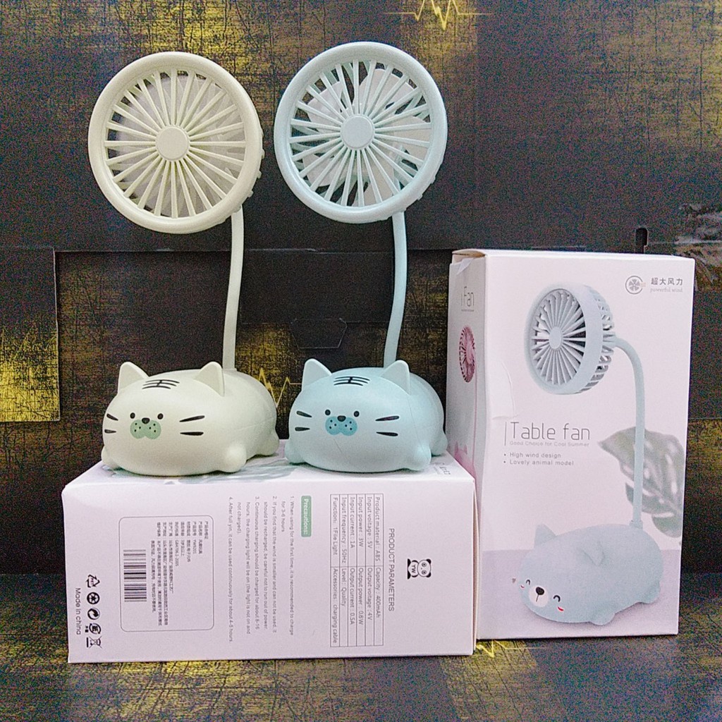 Quạt Mini Tích Điện Table Fan Hình Thú 3W Thời Gian Sử Dụng 2-3 Giờ