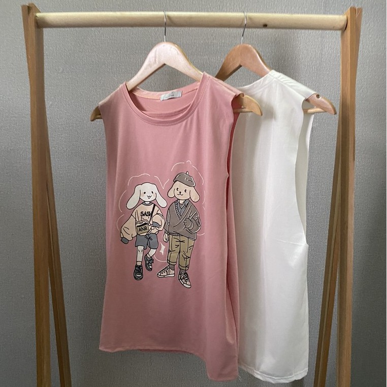 Áo tanktop nữ kèm áo trong DT Clothes, áo không tay unisex hình 2 con chó ( ảnh thật shop  tự chụp)