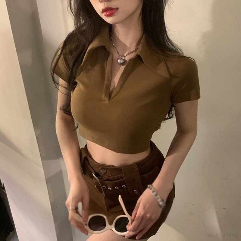 Áo Phông Áo Croptop Áo Thun Tay Ngắn Màu Sắc Thanh Lịch Dành Cho Nữ
