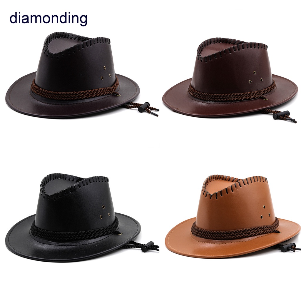 Nón Cao Bồi Chất Liệu Da PU Phối Denim Phong Cách Retro Cho Nam Và Nữ