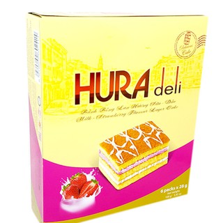 Bánh bông lan hương sữa dâu Hura Deli hộp 168g