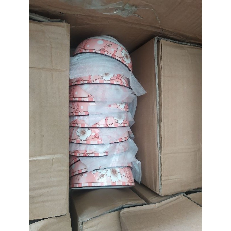 Bộ 10 chén ăn cơm sứ cao cấp, họa tiết hoa 3d, miệng bát kẻ chỉ màu, set 10 bát ăn cơm, họa tiết ngẫu nhiên