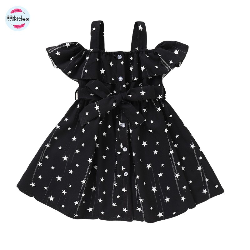 mikrdoo Kid Toddler Baby Girl Star Print Off-Shoulder Summer Cute Party Dress