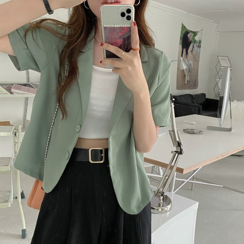 Áo Khoác Blazer Ngắn Tay Dáng Rộng Thời Trang Mùa Hè Hàn Quốc