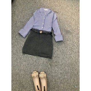 Hình thật - Nguyên set Áo sơ mi + Chân váy dạ