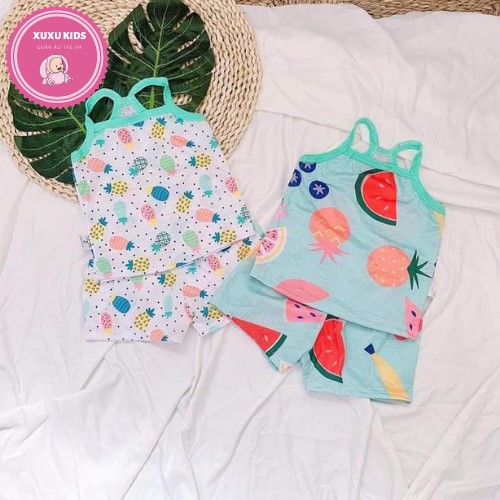 Quần áo trẻ em, Set bộ 2 dây mùa hè Xu Xu Kids cho bé gái chất cotton có lỗ thông hơi siêu mát size từ 6 đến 18kg