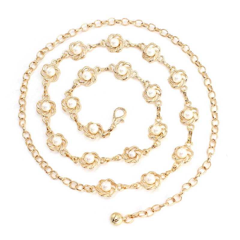 Vòng eo 。 Thắt lưng đính ngọc trai kim loại tinh tế thời trang Hàn Quốc cho nữ