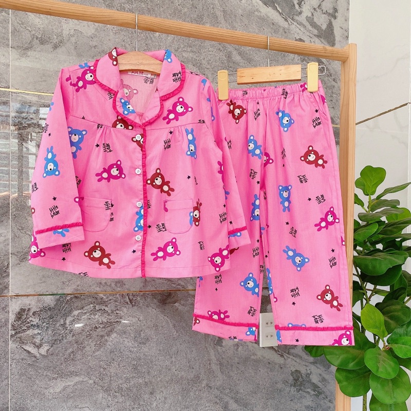 Đồ ngủ tay dài vải nhập khẩu mềm mịn cao cấp dành cho bé gái