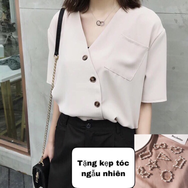 Áo sơ mi nữ khoét cổ V (Hàng order)