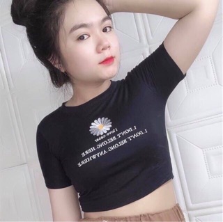 ÁO CROPTOP THÊU HOA CÚC (kèm ảnh thật)