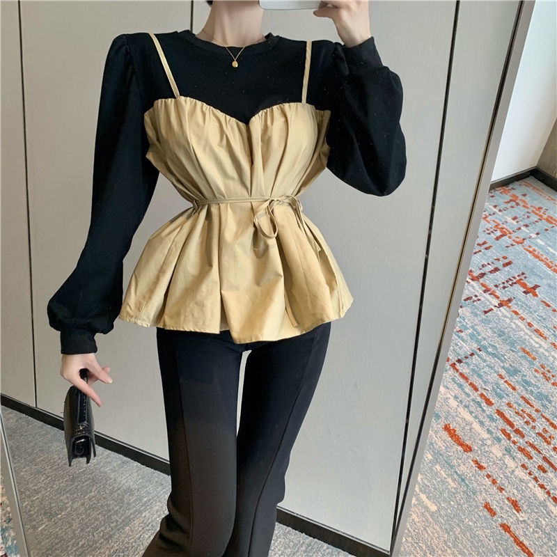 COZOK Áo Sơ Mi Tay Dài Dáng Ôm Phối Dây Thắt Cá Tính Trẻ Trung Hợp Thời Trang