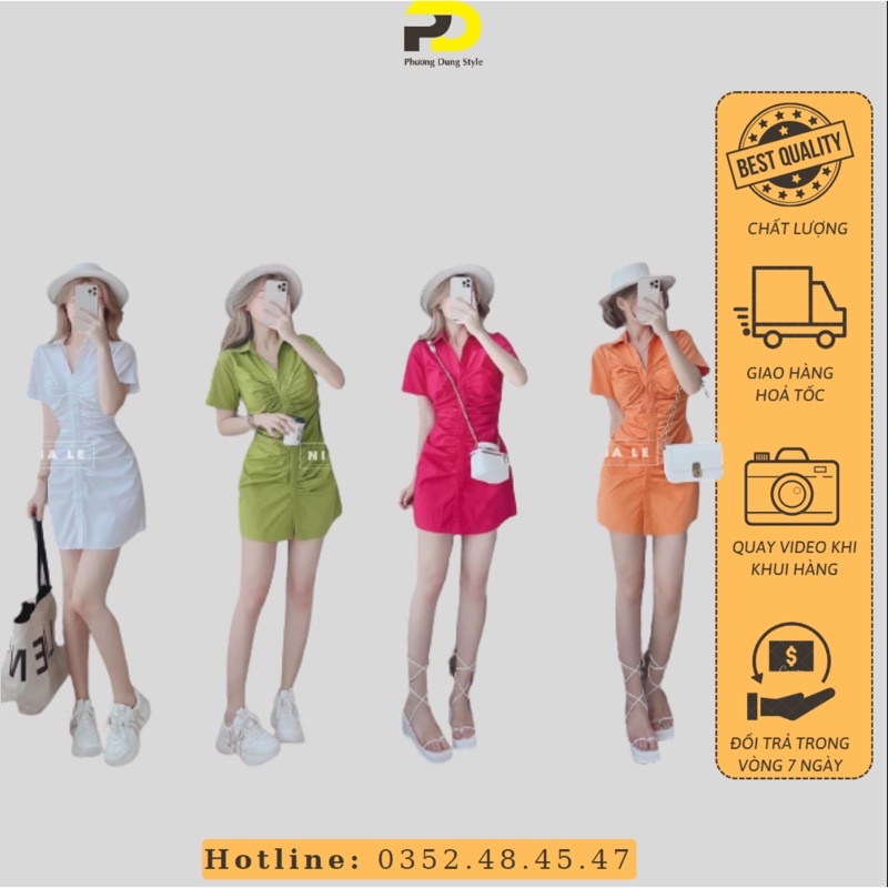 Đầm sơmi nhún eo 5M