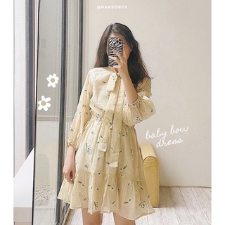 Váy baby bow dress - váy babydoll hoa nhí thắt nơ cổ tay bồng - kèm hình thật