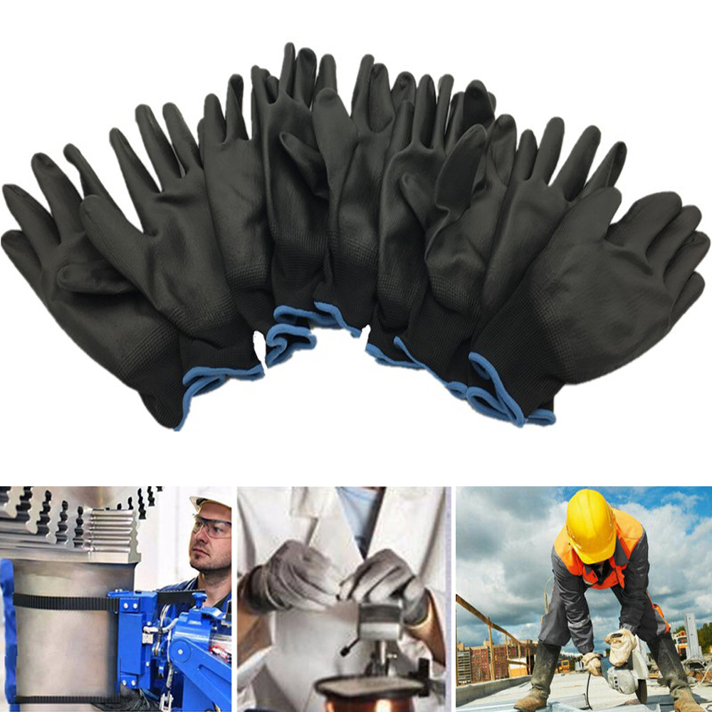 ☆YOLA☆ 1/6 Pairs Safety Work Gloves PU Polyurethane Labor Protection Nylon Non-slip Anti-static Black Coated