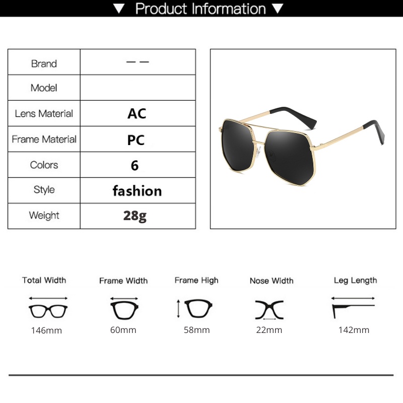 Kính mát nam cao cấp gọng kim loại Mắt kính tráng gương phân cực thiết kế đa giác bao ngầu dành cho nam và nữ