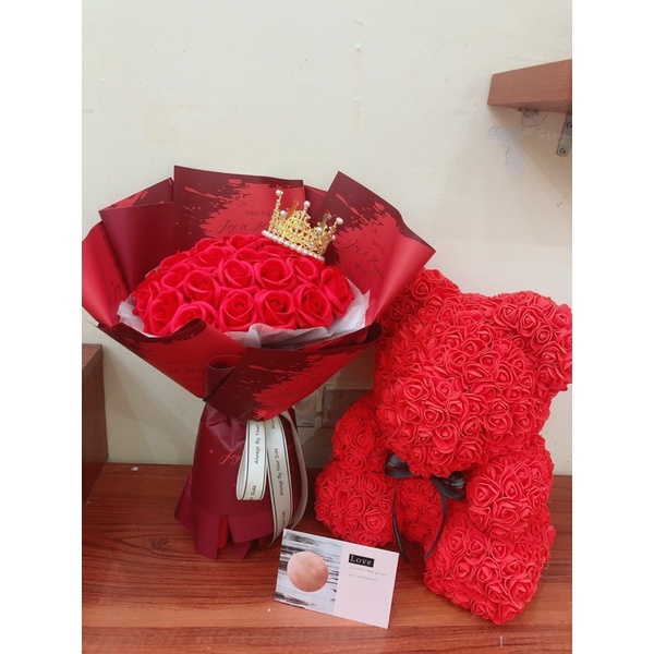 Bó hoa 30 bông sáp đỏ giấy vân sơn HQ - tặng kèm túi thiệp vươn miện