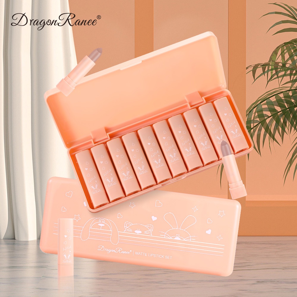 Set 10 Son Môi Mini Dạng Lỏng Dưỡng Ẩm Lâu Trôi Tiện Dụng