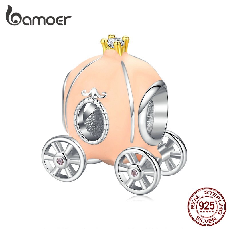 Hạt Charm Bamoer BSC135 Hình Cỗ Xe Bí Ngô Màu Be Làm Vòng Tay Dây Rắn Cho Bạn Nữ Bằng Bạc 925 Thật