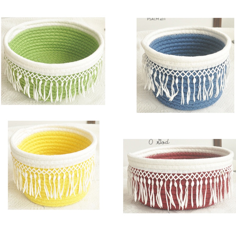 Giỏ đựng quần áo bẩn bằng dây thừng cotton đan tay đính bóng lông
