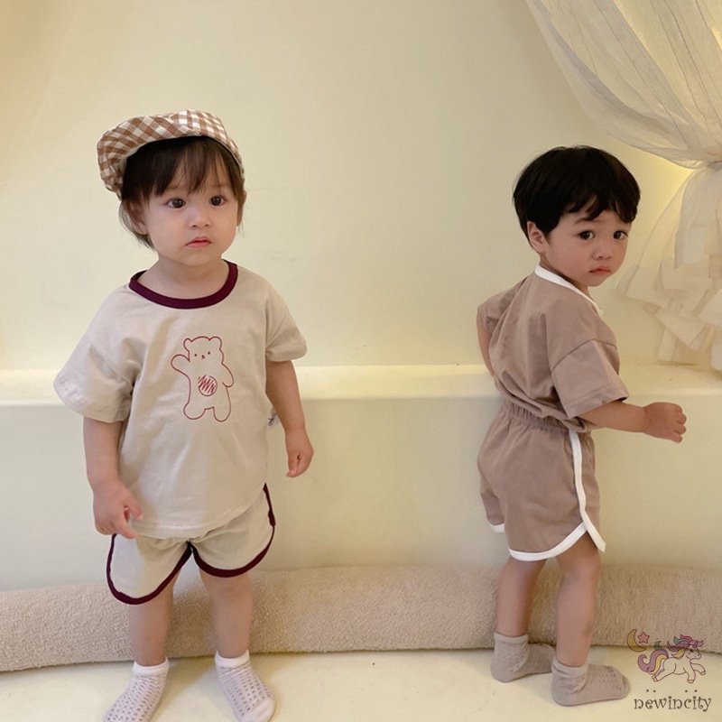 Bộ Quần Áo Ngắn Tay Phong Cách Hàn Quốc Cho Bé Trai Bé Gái