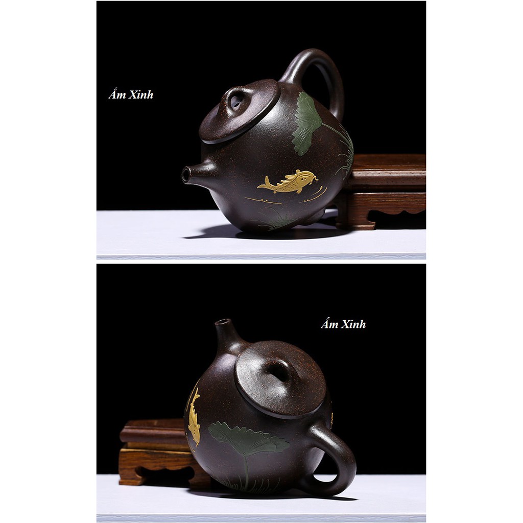 Ấm Tử Sa Nghi Hưng Thạch Biều Cao 200 ml (Hắc Kim Sa)