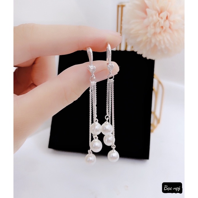 Bông tai 3 tua gắn trai xinh xắn,cho nữ Bạc BNP