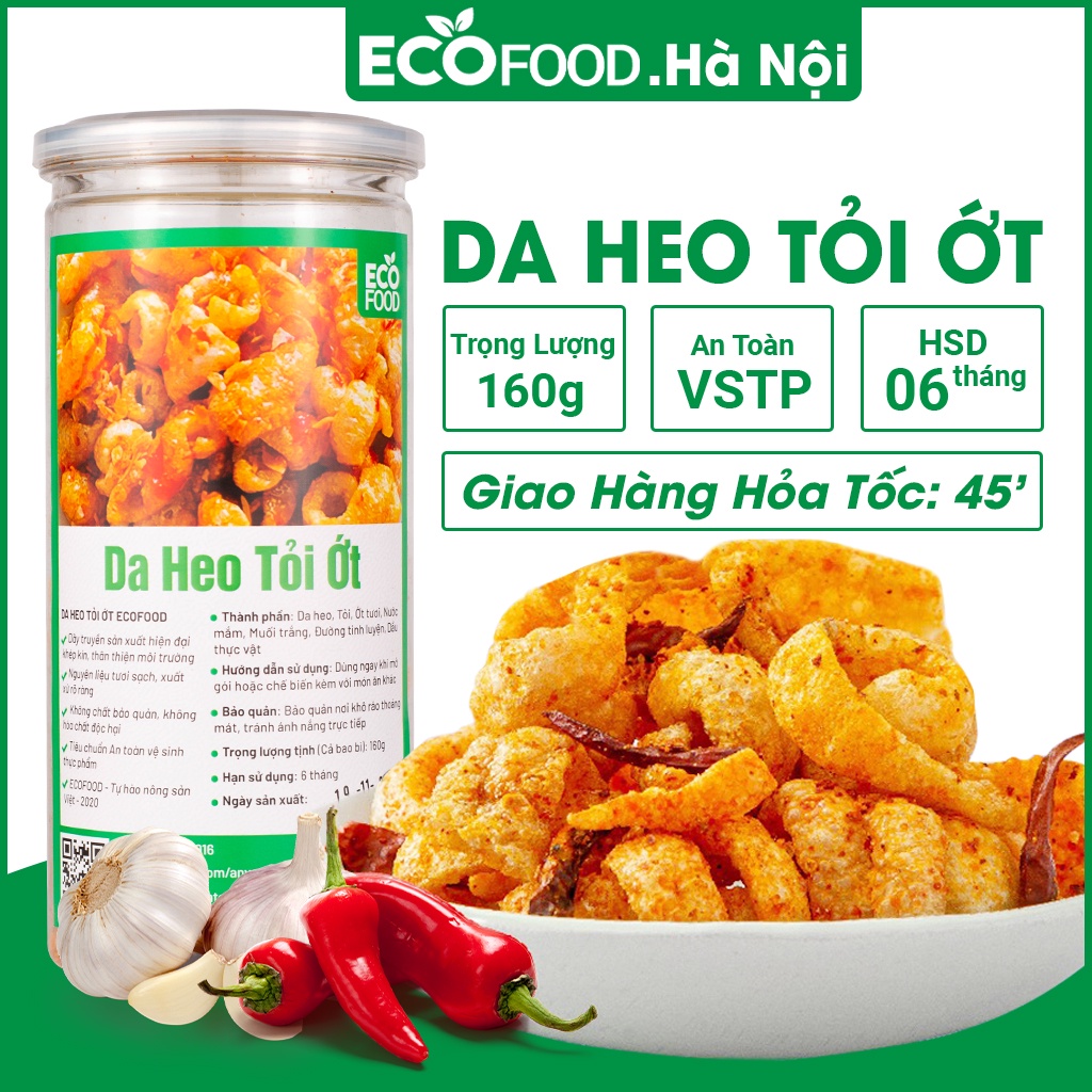 Da Heo cháy tỏi ớt chiên giòn 160G Ecofood - Loại 1 giòn thơm, đậm vị