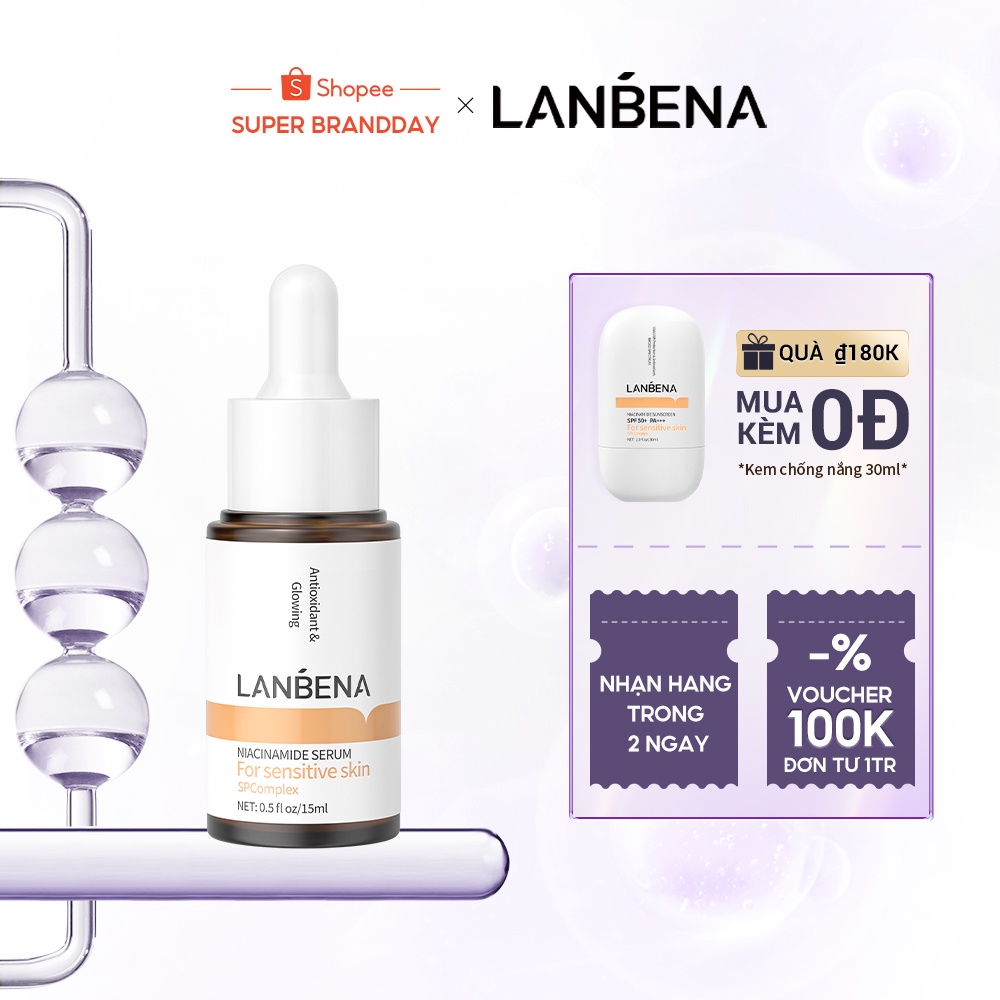 Serum Niacinamide LANBENA Làm Sáng Da Giảm Vết Thâm Và kiềm dầu Làm phục hồi Da làm trắng mờ nếp nhăn 15ml