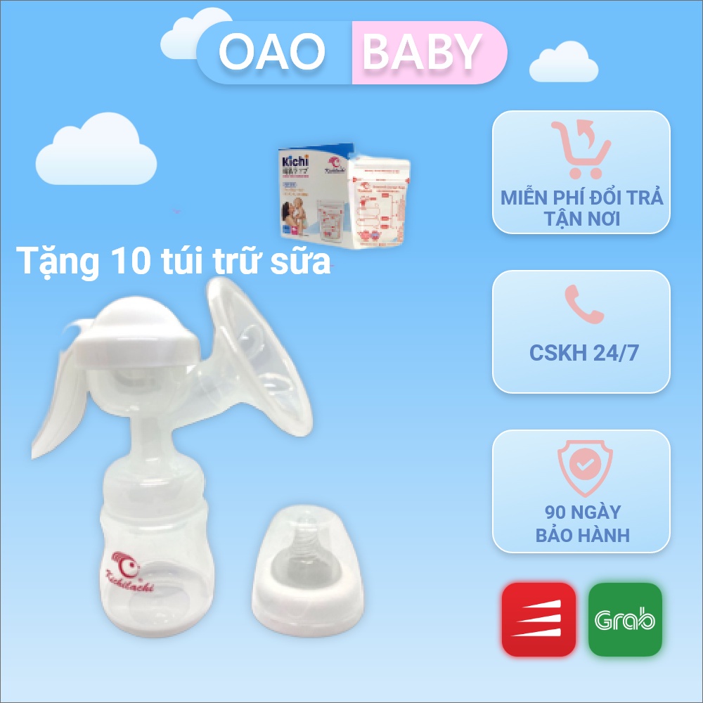 Máy Hút Sữa Kichilachi Bằng Tay 1 Bên 1 Bình (Tặng 10 túi trữ sữa 100ml) - Máy Vắt Sữa Kichi PPSU - An Toàn Cho Mẹ Và Bé