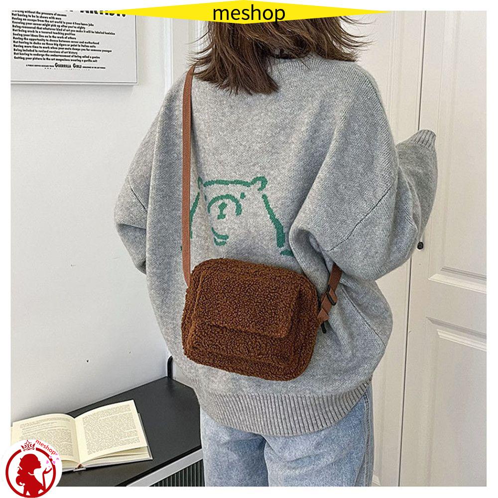 Túi Đeo Vai Bằng Len Lông Cừu Màu Sắc Đơn Giản Cho Nữ