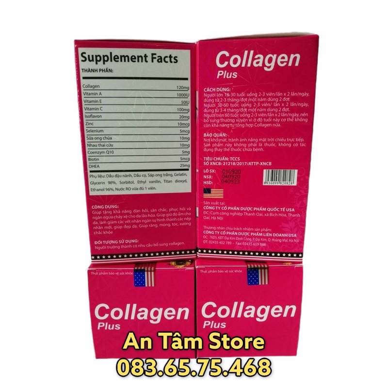 Collagen Plus (Hộp 60 viên)  Giúp tăng khả năng đàn hồi, phục hồi da lão hóa