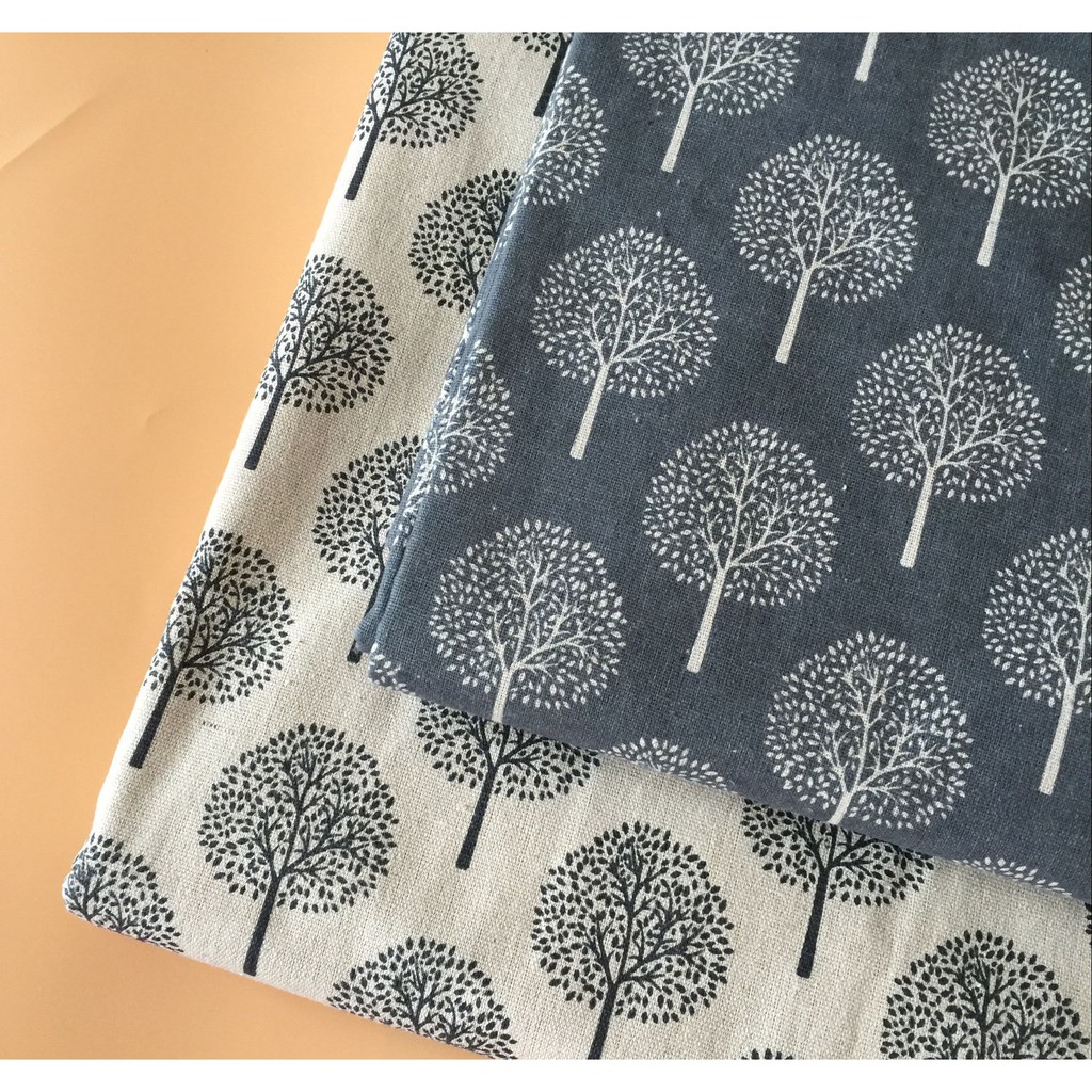 Vải linen họa tiết Họa tiết cây xám V-A06