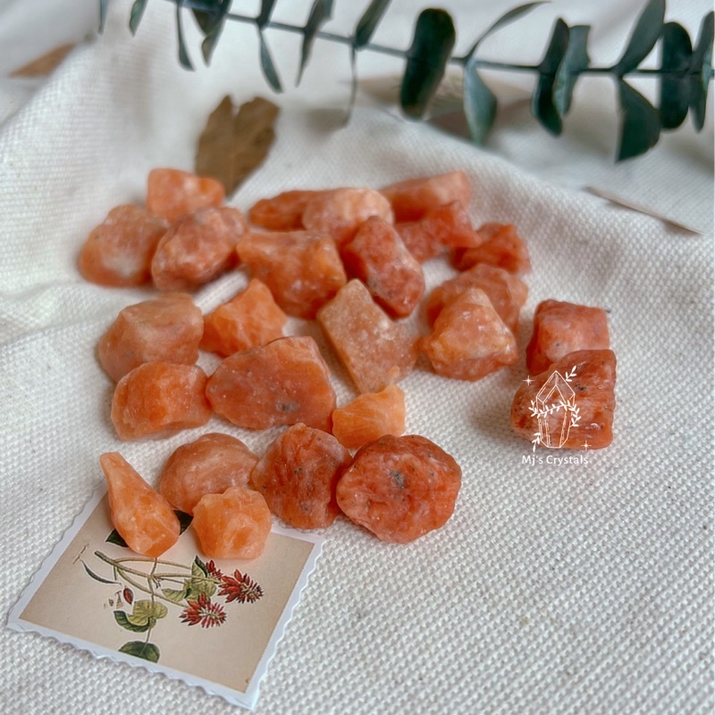 Đá thô thiên nhiên Sunstone màu vàng cam sưu tầm, làm handmade, reiki, thanh tẩy, thiền định