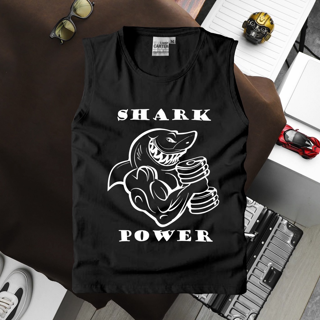 Áo ba lỗ nam cao cấp thể thao sát nách co giãn thấm hút mồ hôi, chất liệu thun lạnh siêu mát, Gym Shark Power