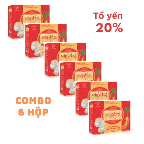 Thùng 6 hộp Yến Sào Win'snest Tổ Yến Chưng Sẵn Nhân Sâm Không Đường 20% (6 lọ x hộp)