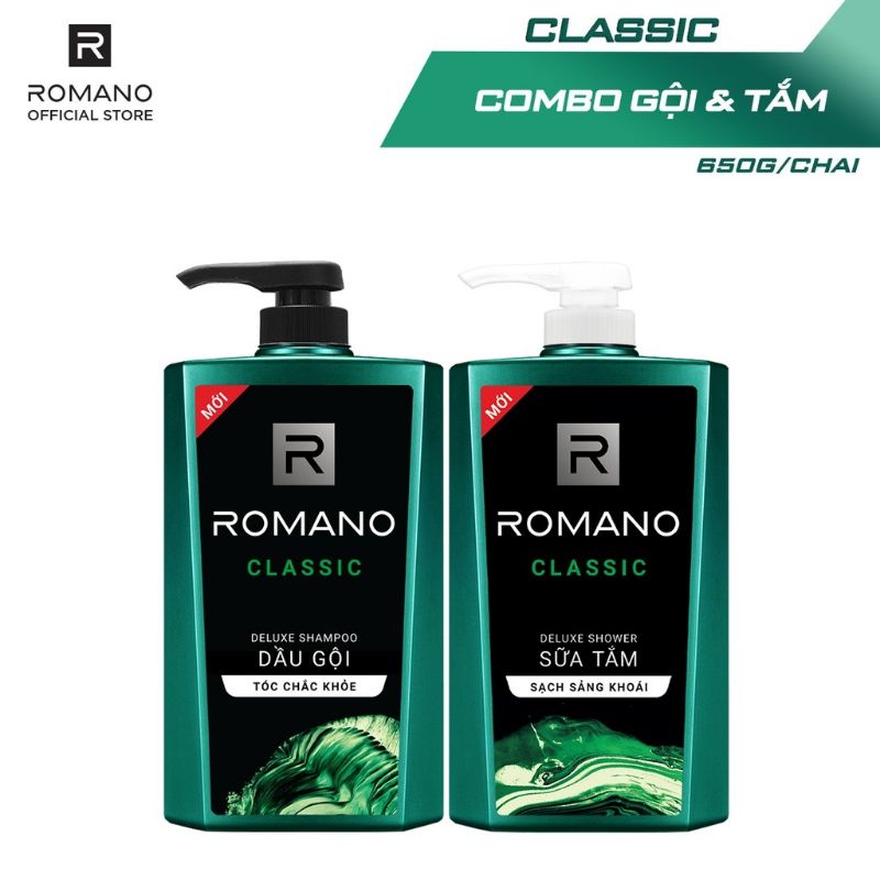 Combo Dầu gội Romano Classic 650gr và Sữa tắm Classic 650gr sang trọng đẳng cấp