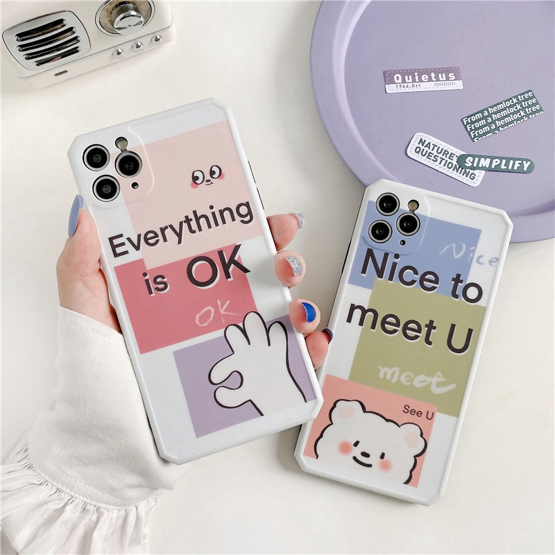 Ốp điện thoại silicon dẻo in hình gấu đáng yêu và cử chỉ tay ok sáng tạo cho IPhone 7 8 Plus SE2 X XS Max XR 11Pro Max