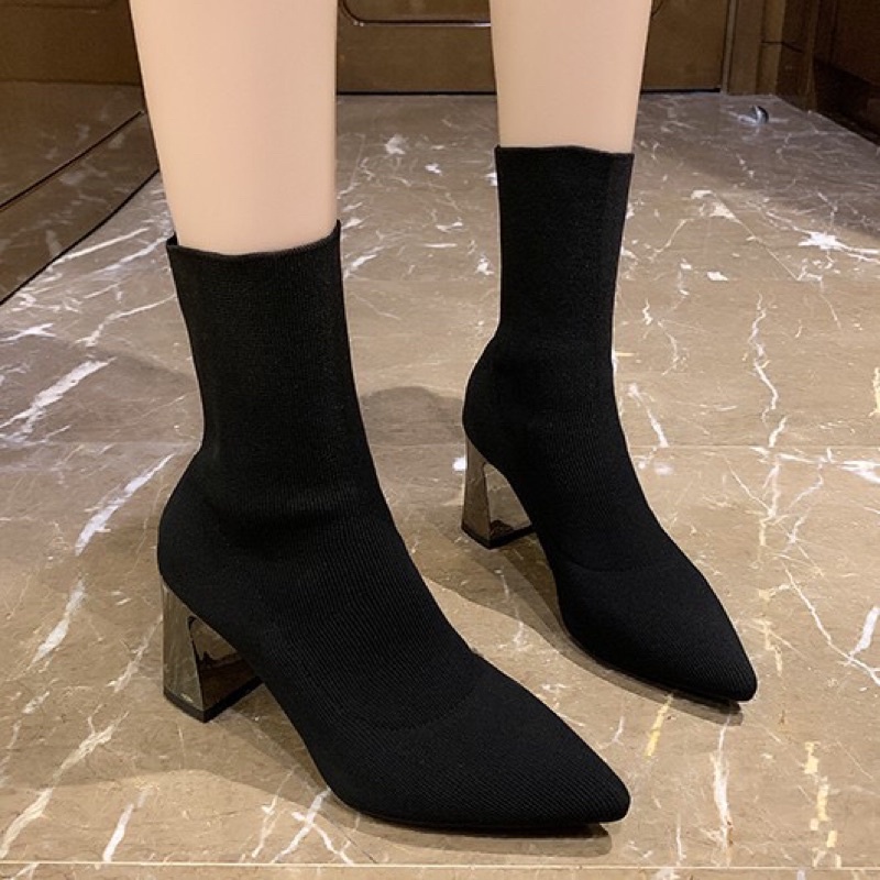 FULL BOX 🌼 Bốt len chun cổ thiết kế mũi nhọn, gót gương | BigBuy360 - bigbuy360.vn