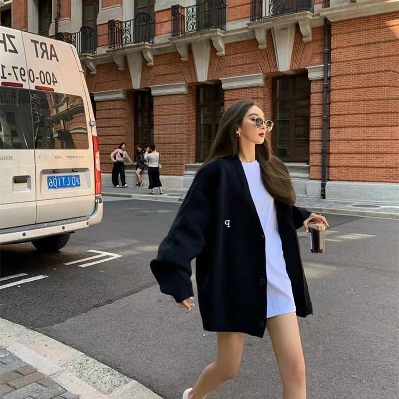 Áo Khoác Cardigan Dệt Kim Dáng Rộng In Chữ Thời Trang Mới Cho Nữ