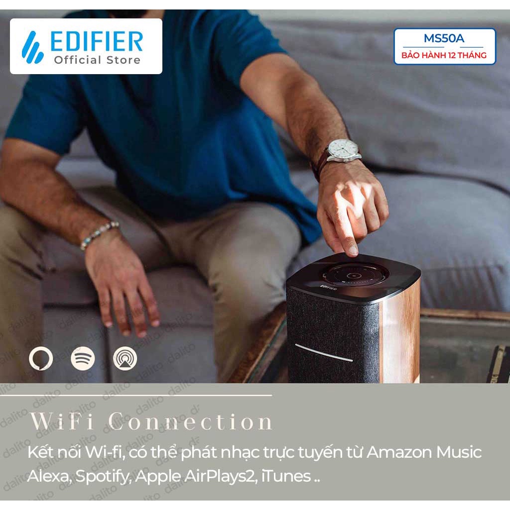 Loa Bluetooth 5.0 EDIFIER MS50A kết nối máy tính iPhone iPad qua AirPlay và Wifi Alexa Công suất 40W Hãng chính hãng
