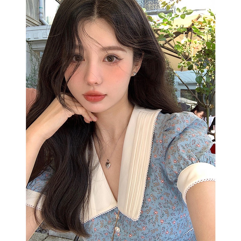 Đầm Cổ Chữ V In Họa Tiết Phong Cách Retro Pháp Thời Trang Mùa Hè Cho Nữ 2022