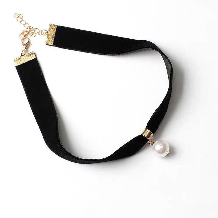 Vòng Cổ Choker Dây Nhung Đen Đính Ngọc Trai Phong Cách Hàn Quốc Dành Cho Nữ