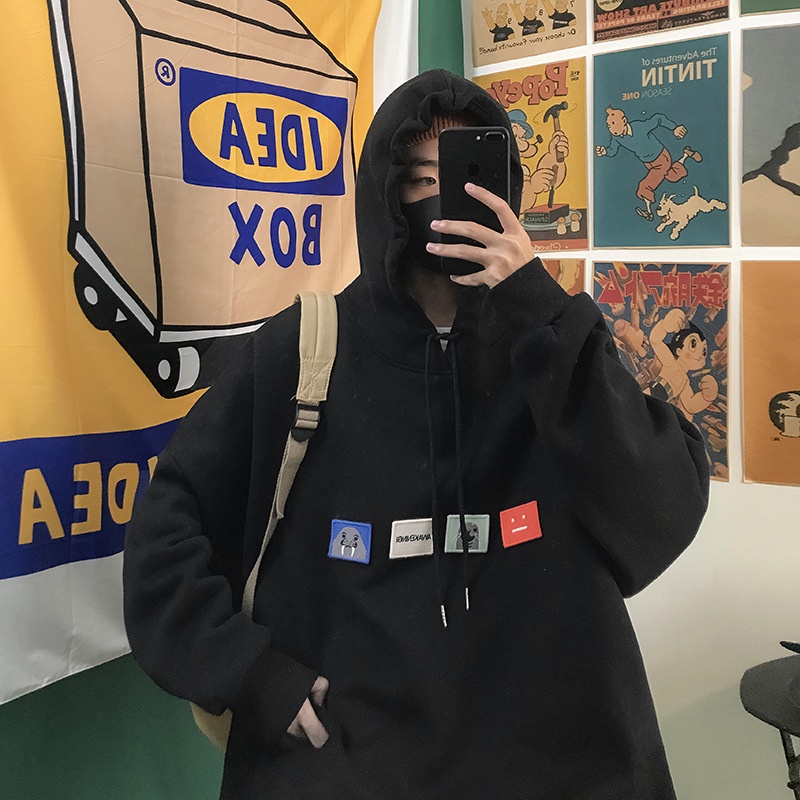 Áo hoodie AOKANG dài tay thêu chữ phong cách Hàn Quốc cho nam