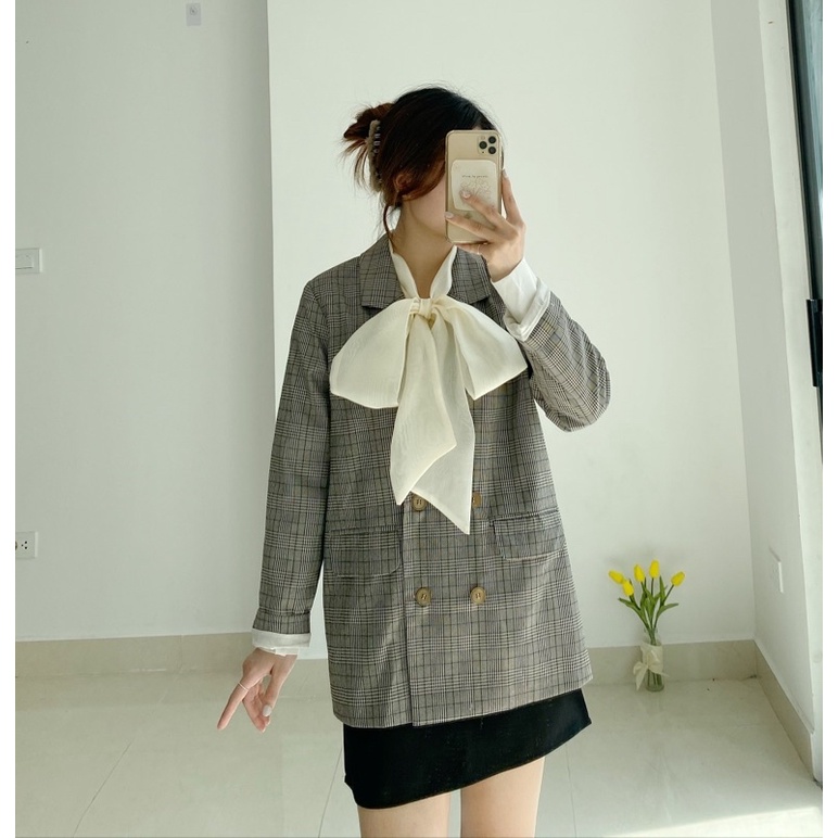 Khoác kẻ Blazer thiết kế by TeamLu 2 lớp