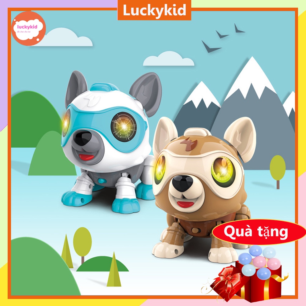 Đồ chơi lắp ráp robot Luckykid Đồ chơi lắp ráp mô hình chú chó thông minh cảm ứng giọng nói, hiệu ứng âm thanh ánh sáng